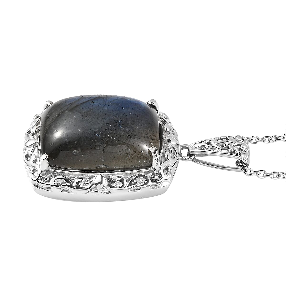 Malagasy Labradorite 19.00 ctw Pendant Necklace in Stainless Steel 20 Inches image number 3