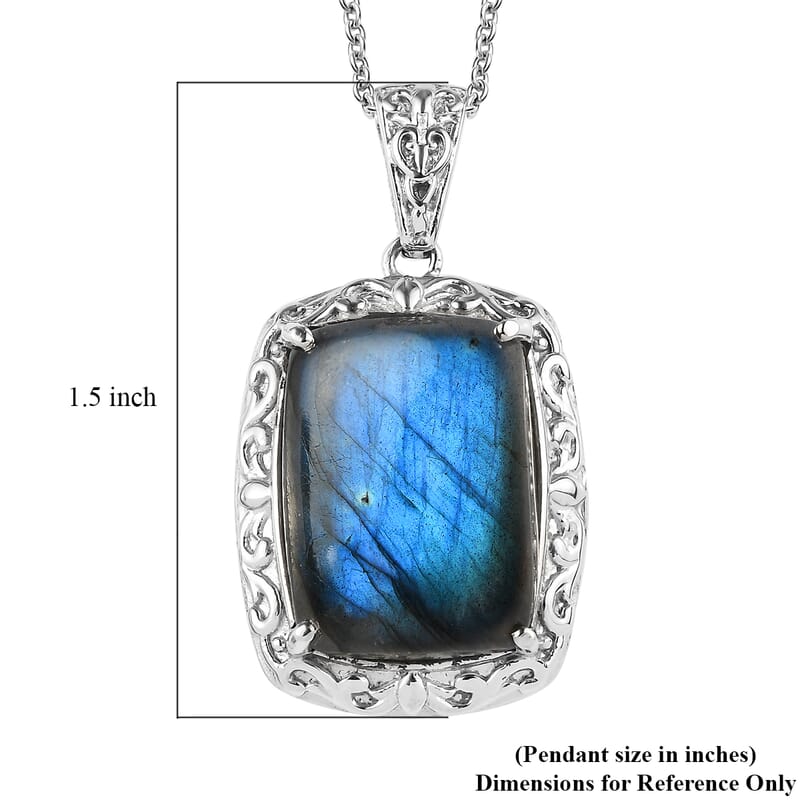 Malagasy Labradorite 19.00 ctw Pendant Necklace in Stainless Steel 20 Inches