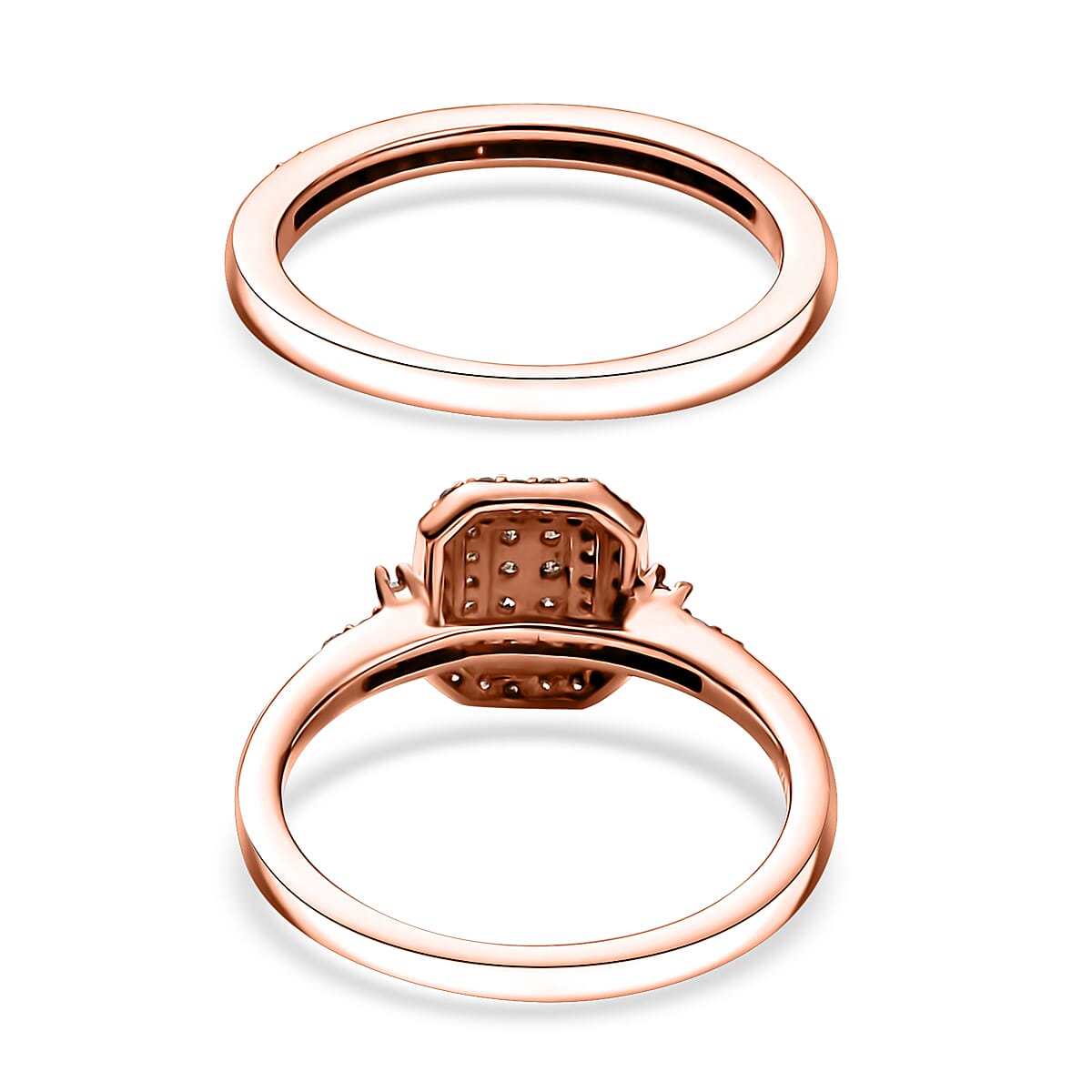 D'Joy Set of 2 Natural Champagne Diamond 0.50 ctw Art Deco Stackable Ring in 18K Vermeil Rose Gold Over Sterling Silver (Size 7) image number 3