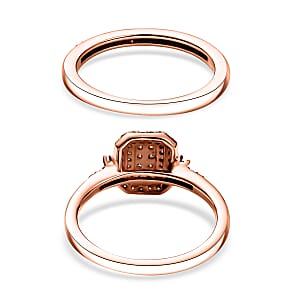 D'Joy Set of 2 Natural Champagne Diamond 0.50 ctw Art Deco Stackable Ring in 18K Vermeil Rose Gold Over Sterling Silver (Size 8)