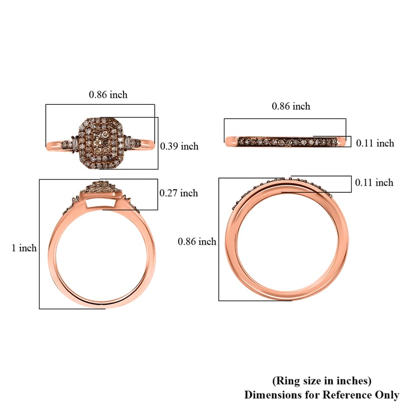 D'Joy Set of 2 Natural Champagne Diamond 0.50 ctw Art Deco Stackable Ring in 18K Vermeil Rose Gold Over Sterling Silver (Size 8)