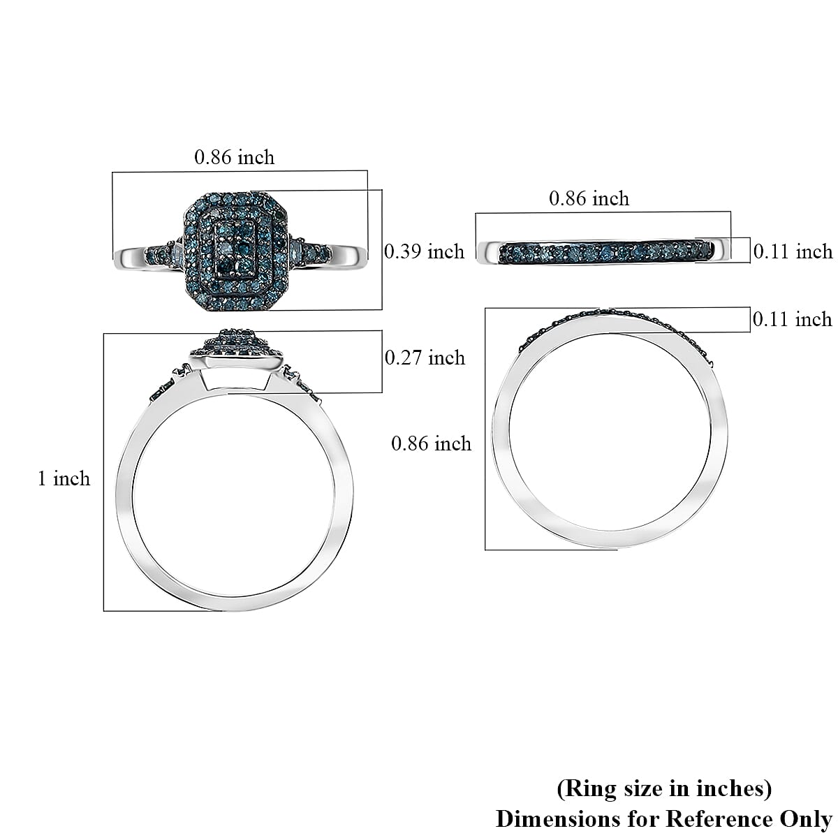 D'Joy Set of 2 Blue Diamond 0.50 ctw Art Deco Stackable Ring in Rhodium Over Sterling Silver (Size 9)