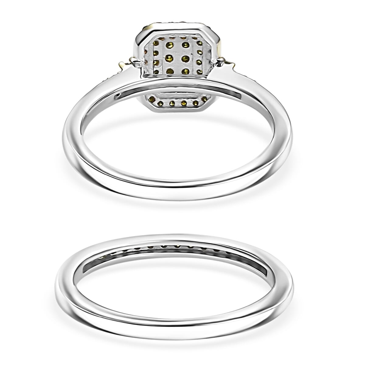 D'Joy Set of 2 Green Diamond 0.50 ctw Art Deco Stackable Ring in Rhodium Over Sterling Silver (Size 6) image number 4