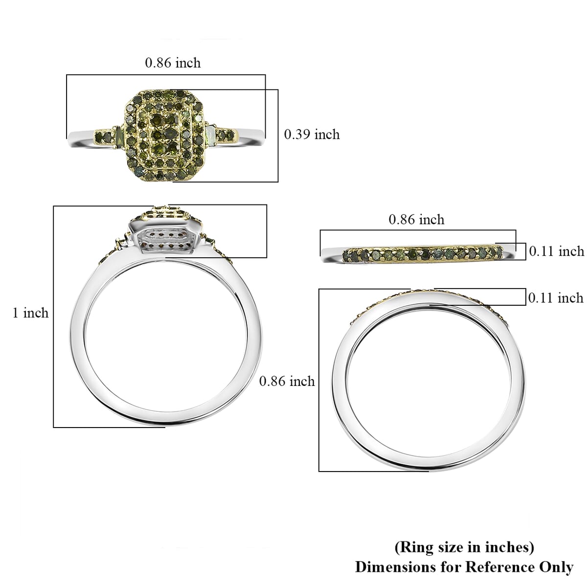 D'Joy Set of 2 Green Diamond 0.50 ctw Art Deco Stackable Ring in Rhodium Over Sterling Silver (Size 6) image number 5