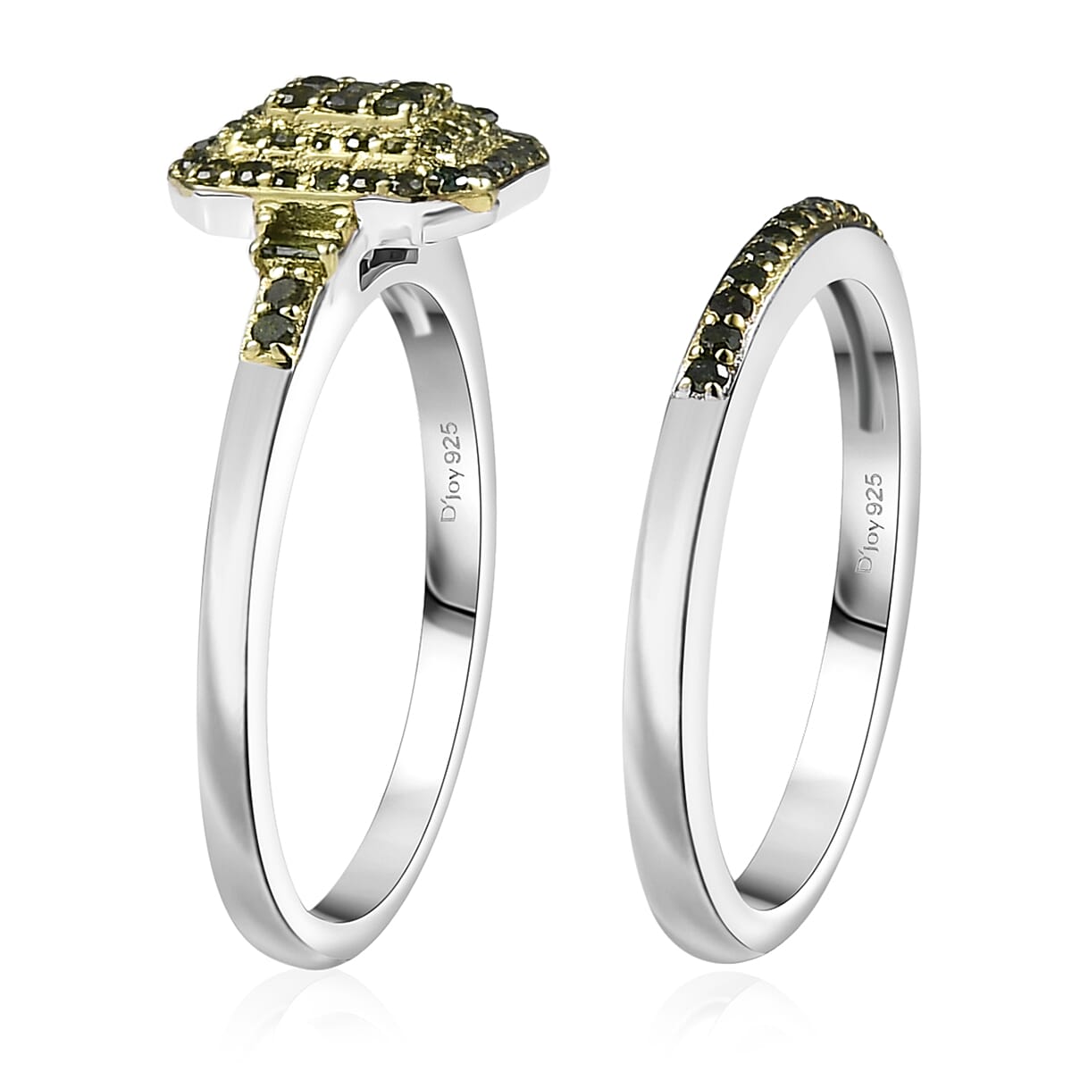 D'Joy Set of 2 Green Diamond 0.50 ctw Art Deco Stackable Ring in Rhodium Over Sterling Silver (Size 7) image number 3