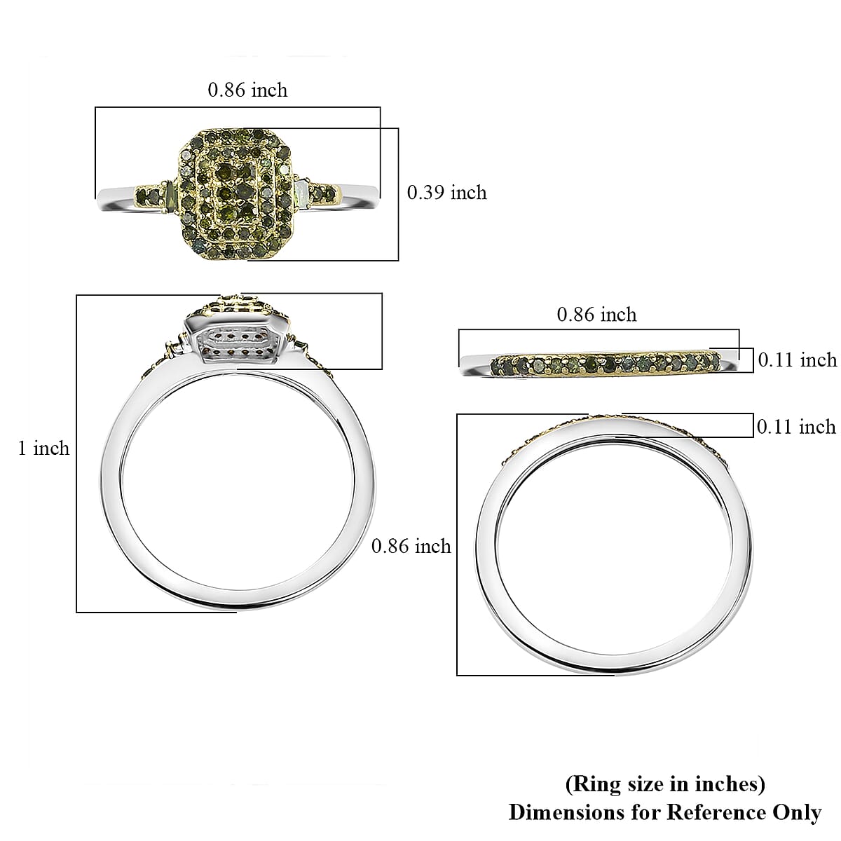 D'Joy Set of 2 Green Diamond 0.50 ctw Art Deco Stackable Ring in Rhodium Over Sterling Silver (Size 7) image number 5