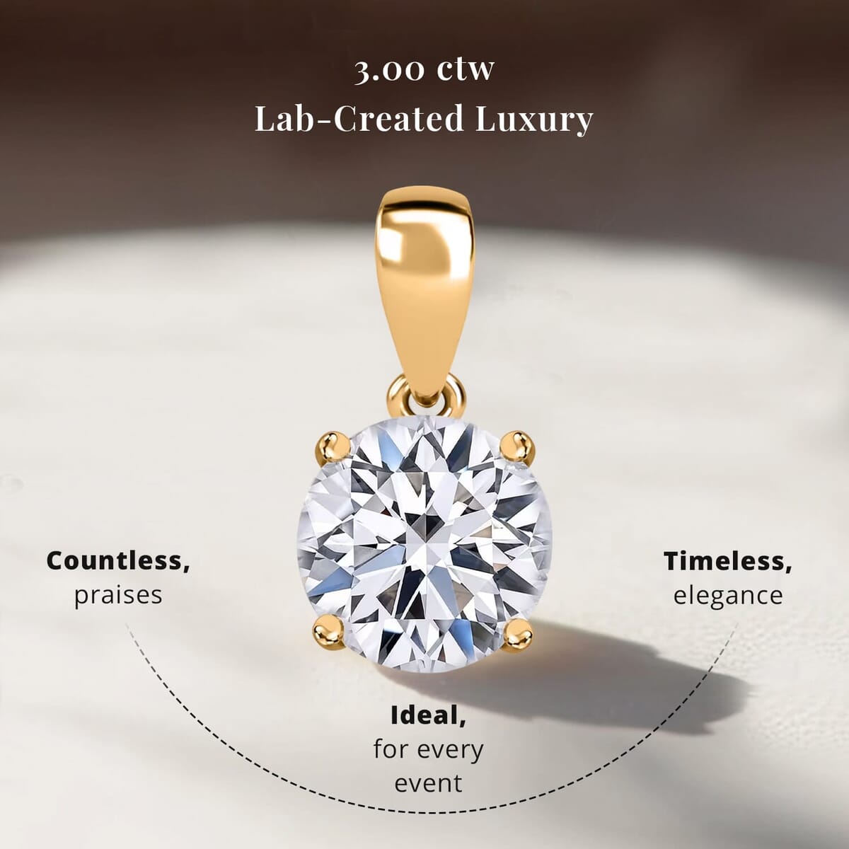 IGI Certified Luxuriant Lab Grown Diamond E-F VS 3.00 ctw Solitaire Pendant without Chain Necklae in 14K Yellow Gold 20 Inches image number 2
