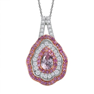 D'Joy Narsipatnam Pink Spinel and Multi Gemstone 1.30 ctw Rose Aegis Pendant Necklace in 18K Vermeil RG & Rhodium Over Sterling Silver 20 Inches
