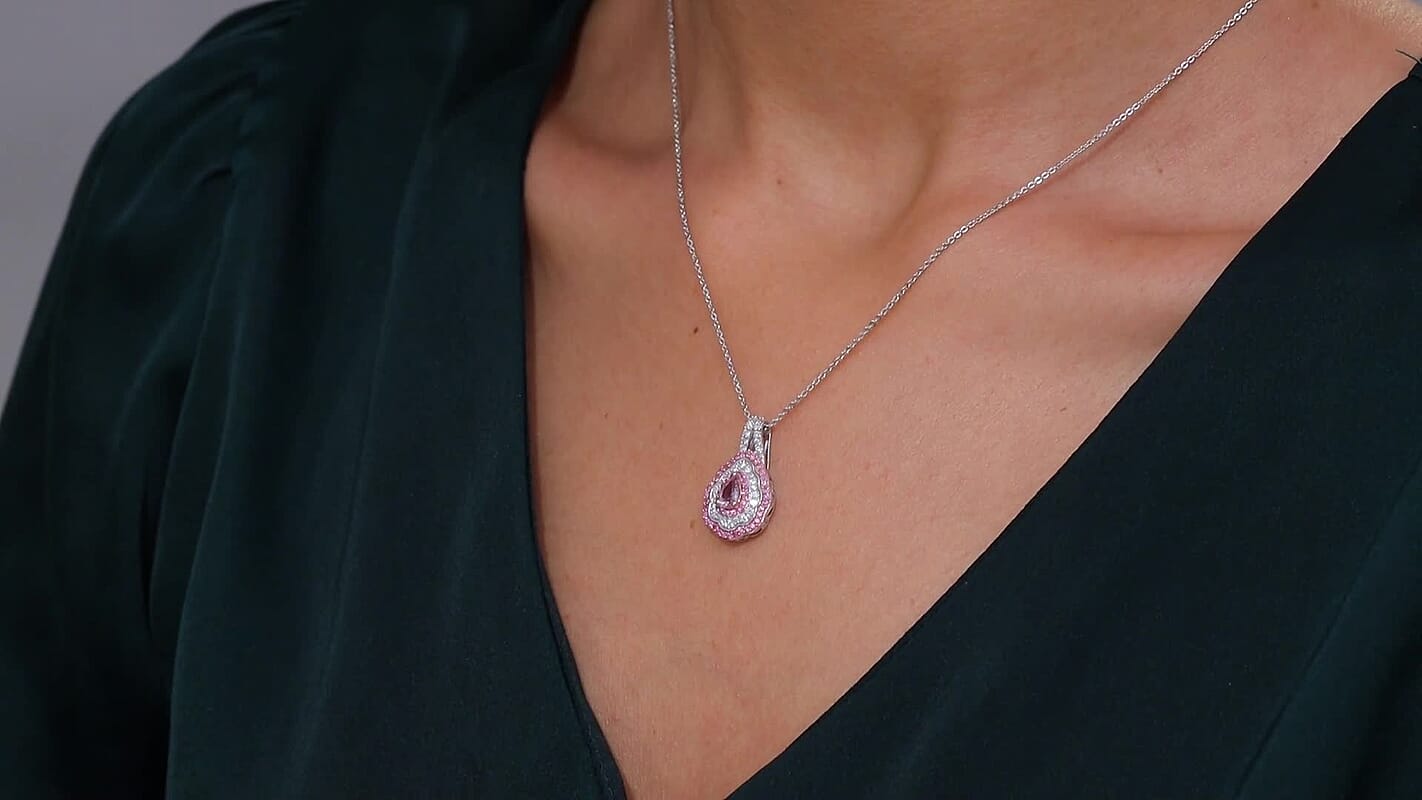 D'Joy Narsipatnam Pink Spinel and Multi Gemstone 1.30 ctw Rose Aegis Pendant Necklace in 18K Vermeil RG & Rhodium Over Sterling Silver 20 Inches
