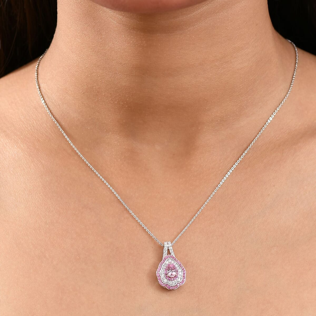 D'Joy Narsipatnam Pink Spinel and Multi Gemstone 1.30 ctw Rose Aegis Pendant Necklace in 18K Vermeil RG & Rhodium Over Sterling Silver 20 Inches image number 1