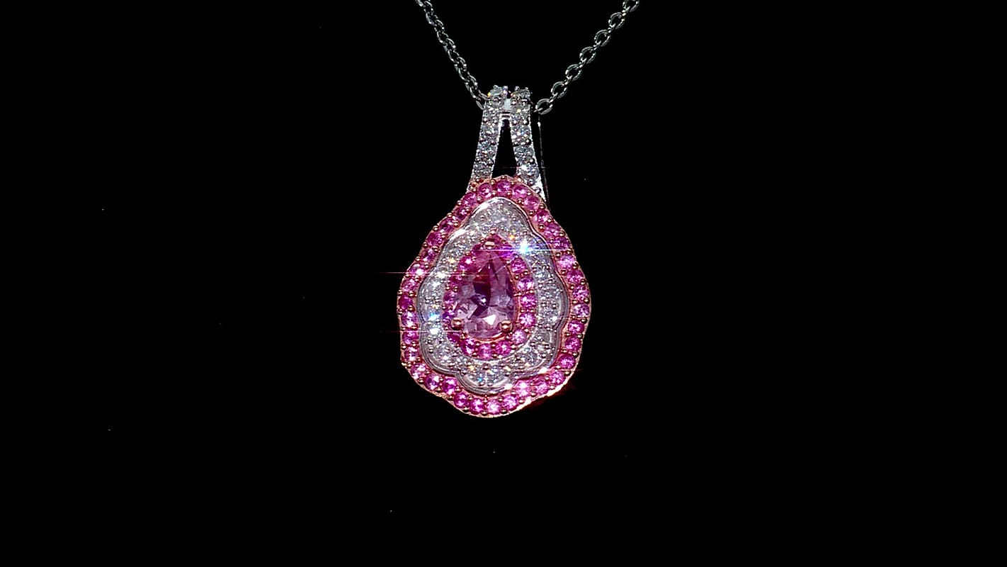 D'Joy Narsipatnam Pink Spinel and Multi Gemstone 1.30 ctw Rose Aegis Pendant Necklace in 18K Vermeil RG & Rhodium Over Sterling Silver 20 Inches