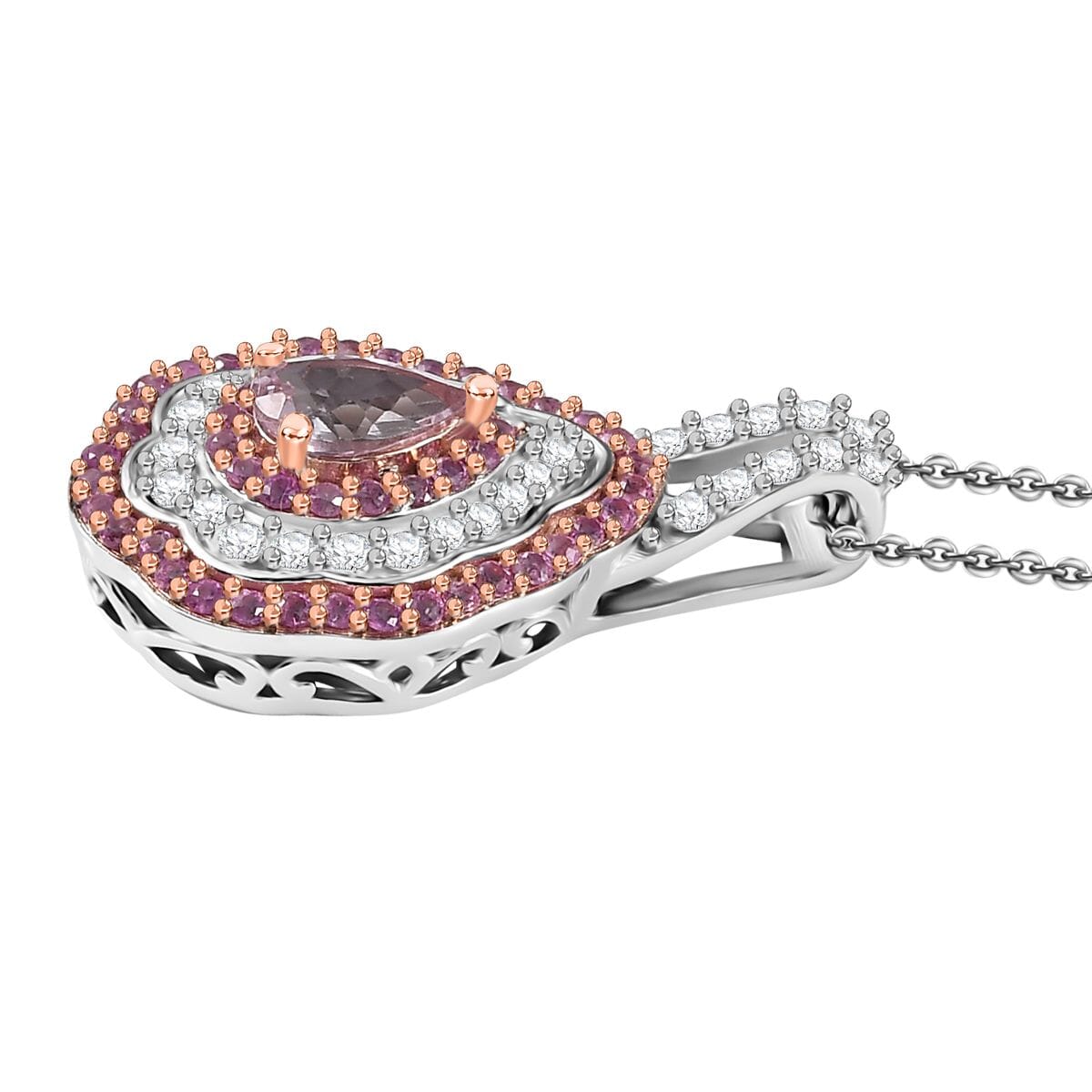 D'Joy Narsipatnam Pink Spinel and Multi Gemstone 1.30 ctw Rose Aegis Pendant Necklace in 18K Vermeil RG & Rhodium Over Sterling Silver 20 Inches image number 2