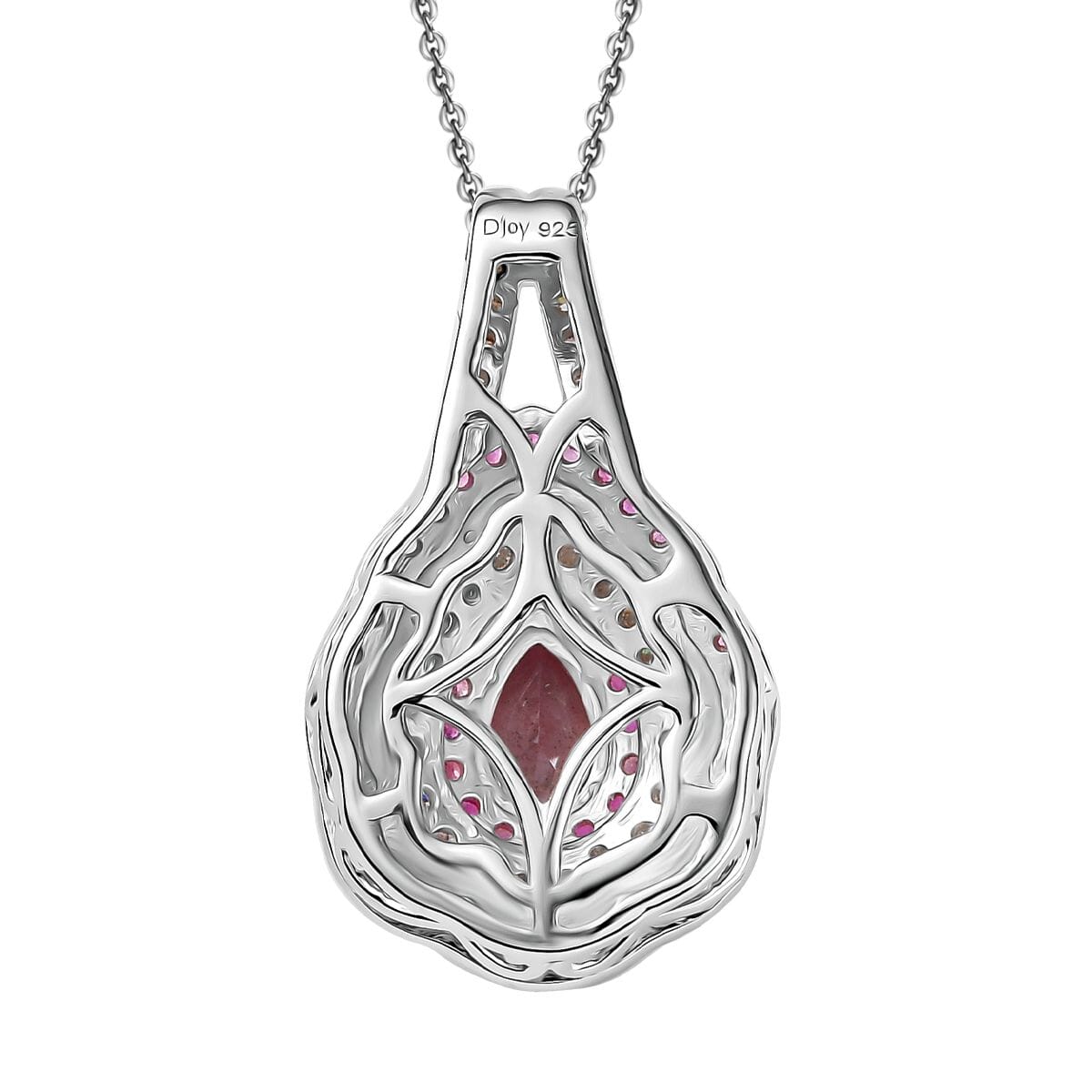 D'Joy Narsipatnam Pink Spinel and Multi Gemstone 1.30 ctw Rose Aegis Pendant Necklace in 18K Vermeil RG & Rhodium Over Sterling Silver 20 Inches image number 3