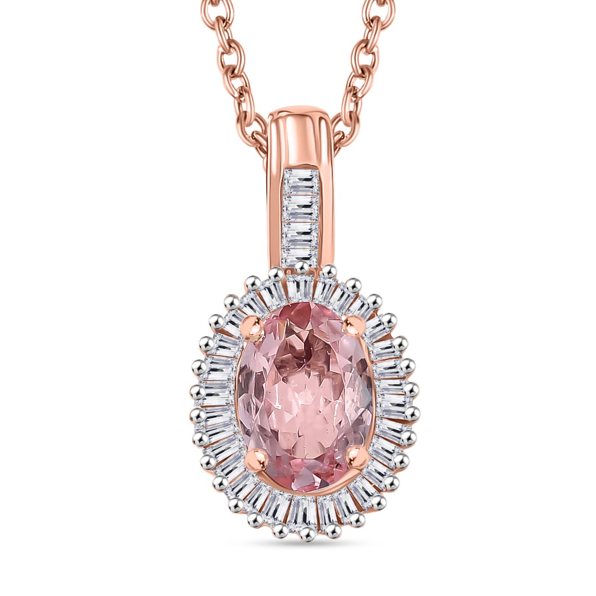 Luxoro AAA Narsipatnam Pink Spinel and I2 Diamond 1.15 ctw Love's Embrace Pendant Necklace in 10K Rose Gold 20 Inches image number 0