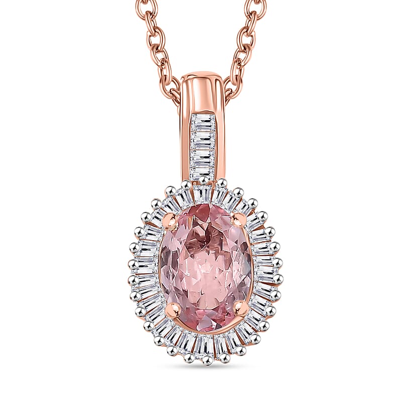 Luxoro AAA Narsipatnam Pink Spinel and I2 Diamond 1.15 ctw Love's Embrace Pendant Necklace in 10K Rose Gold 20 Inches