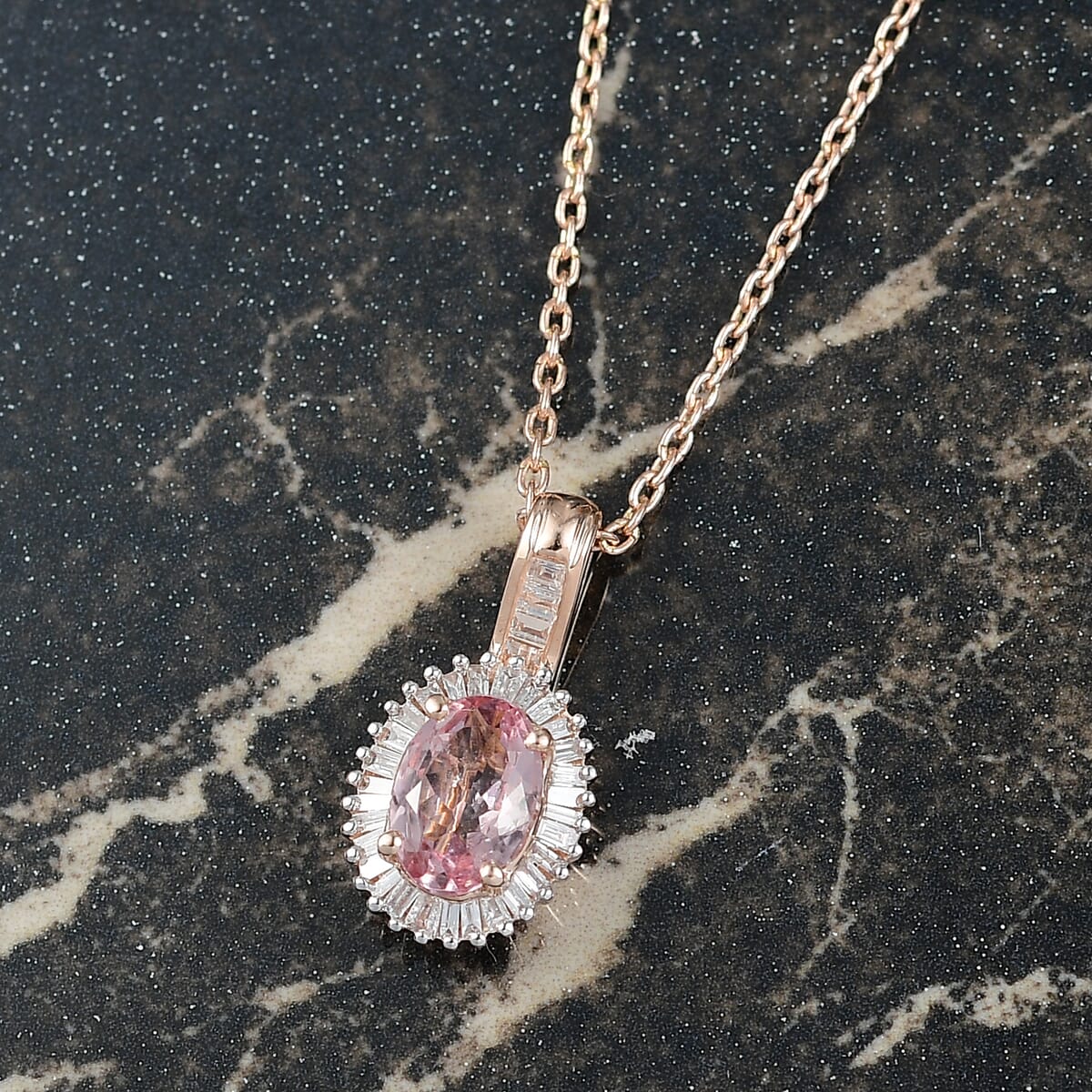 Luxoro AAA Narsipatnam Pink Spinel and I2 Diamond 1.15 ctw Love's Embrace Pendant Necklace in 10K Rose Gold 20 Inches image number 1