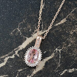 Luxoro AAA Narsipatnam Pink Spinel and I2 Diamond 1.15 ctw Love's Embrace Pendant Necklace in 10K Rose Gold 20 Inches
