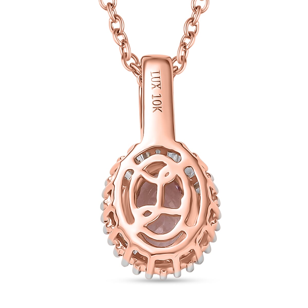 Luxoro AAA Narsipatnam Pink Spinel and I2 Diamond 1.15 ctw Love's Embrace Pendant Necklace in 10K Rose Gold 20 Inches image number 4