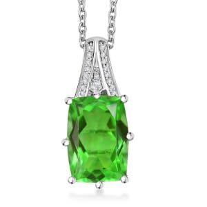 Ever True Chartreuse Quartz (Triplet) and White Zircon 7.25 ctw Verdant Grace Pendant in Platinum Bond with Stainless Steel Necklace 20 Inches