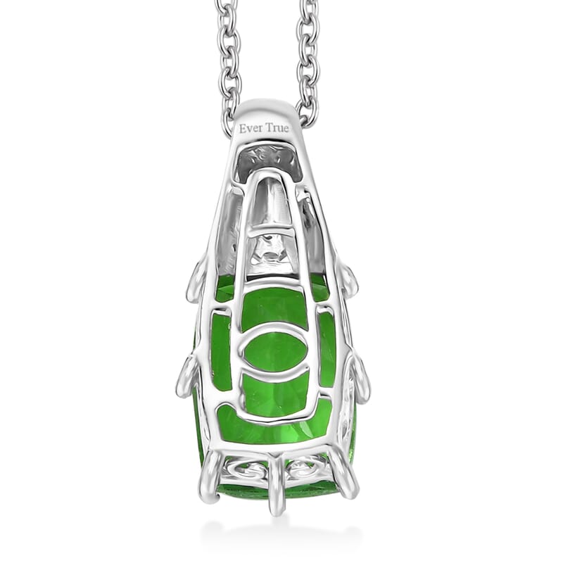EverTrue Chartreuse Quartz (Triplet) and White Zircon 7.25 ctw Verdant Grace Pendant in Platinum Bond with Stainless Steel Necklace 20 Inches