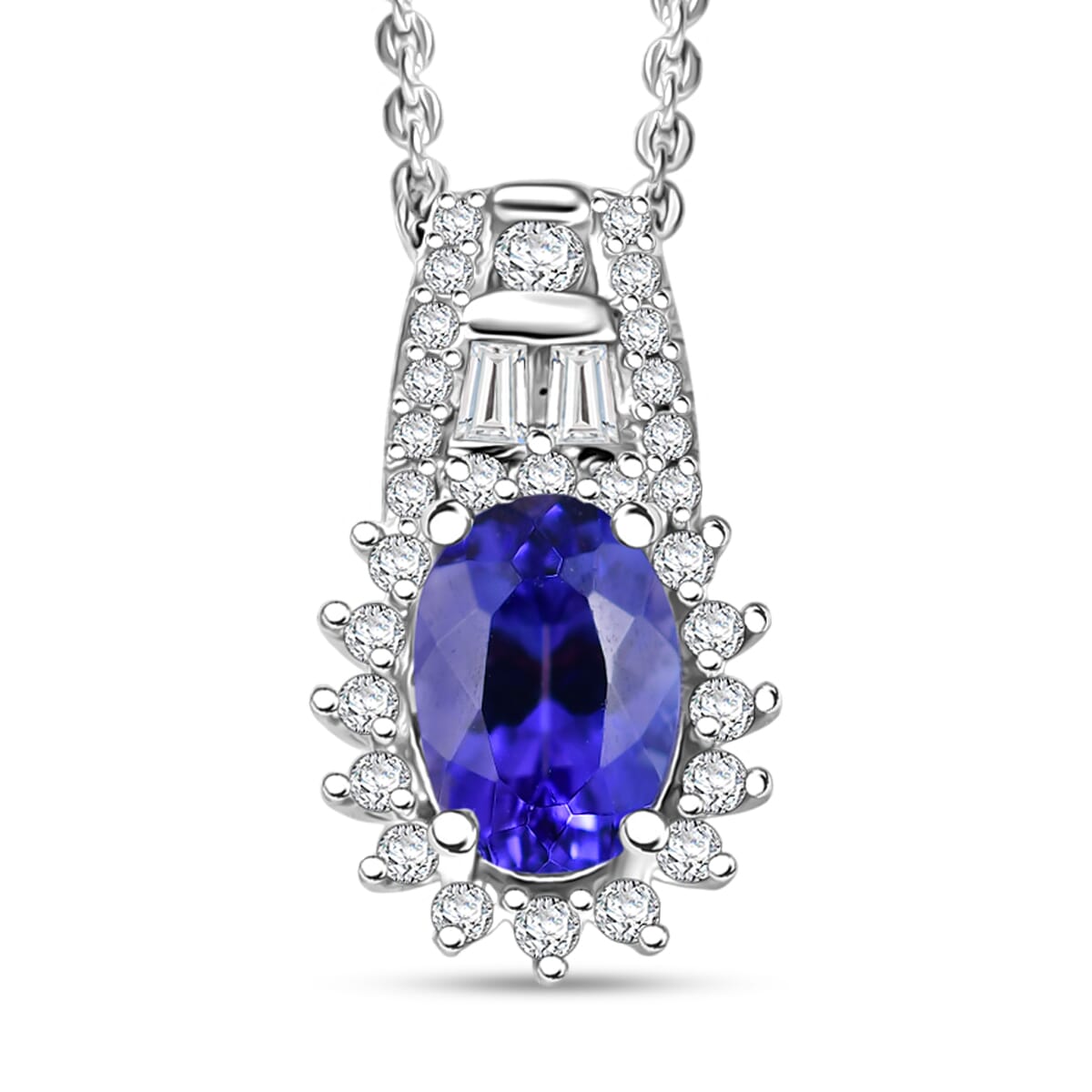 D'Joy AAA Tanzanite and White Zircon 1.30 ctw Starburst Pendant Necklace in Rhodium Over Sterling Silver 20 Inches image number 0