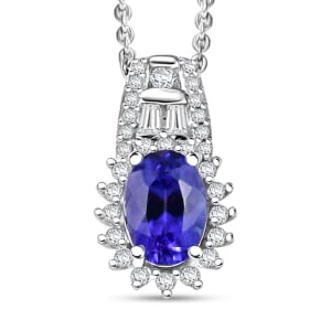 D'Joy AAA Tanzanite and White Zircon 1.30 ctw Starburst Pendant Necklace in Rhodium Over Sterling Silver 20 Inches