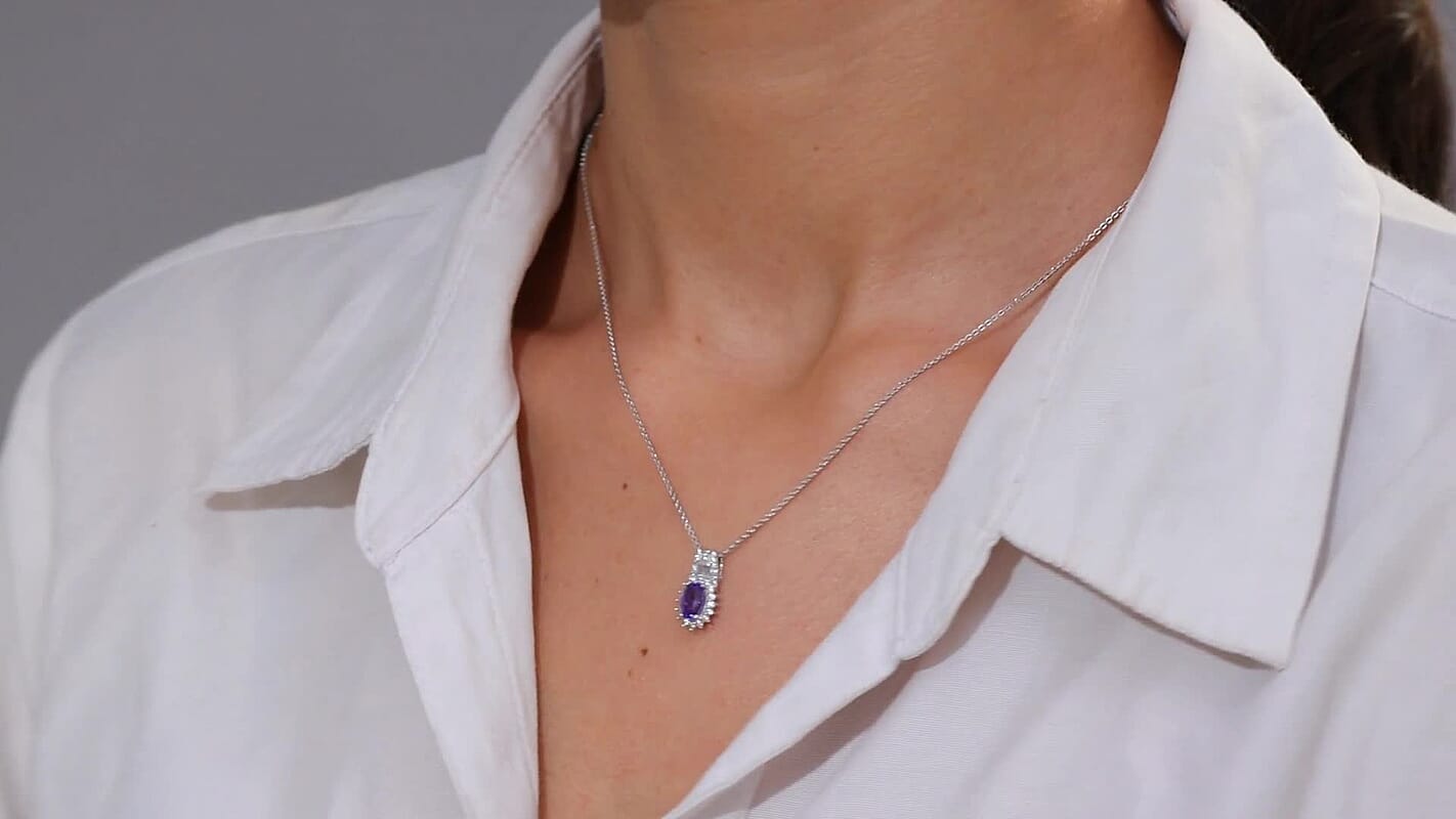 D'Joy AAA Tanzanite and White Zircon 1.30 ctw Starburst Pendant Necklace in Rhodium Over Sterling Silver 20 Inches