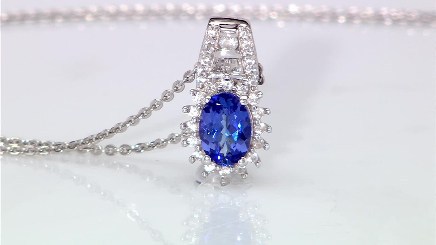 D'Joy AAA Tanzanite and White Zircon 1.30 ctw Starburst Pendant Necklace in Rhodium Over Sterling Silver 20 Inches