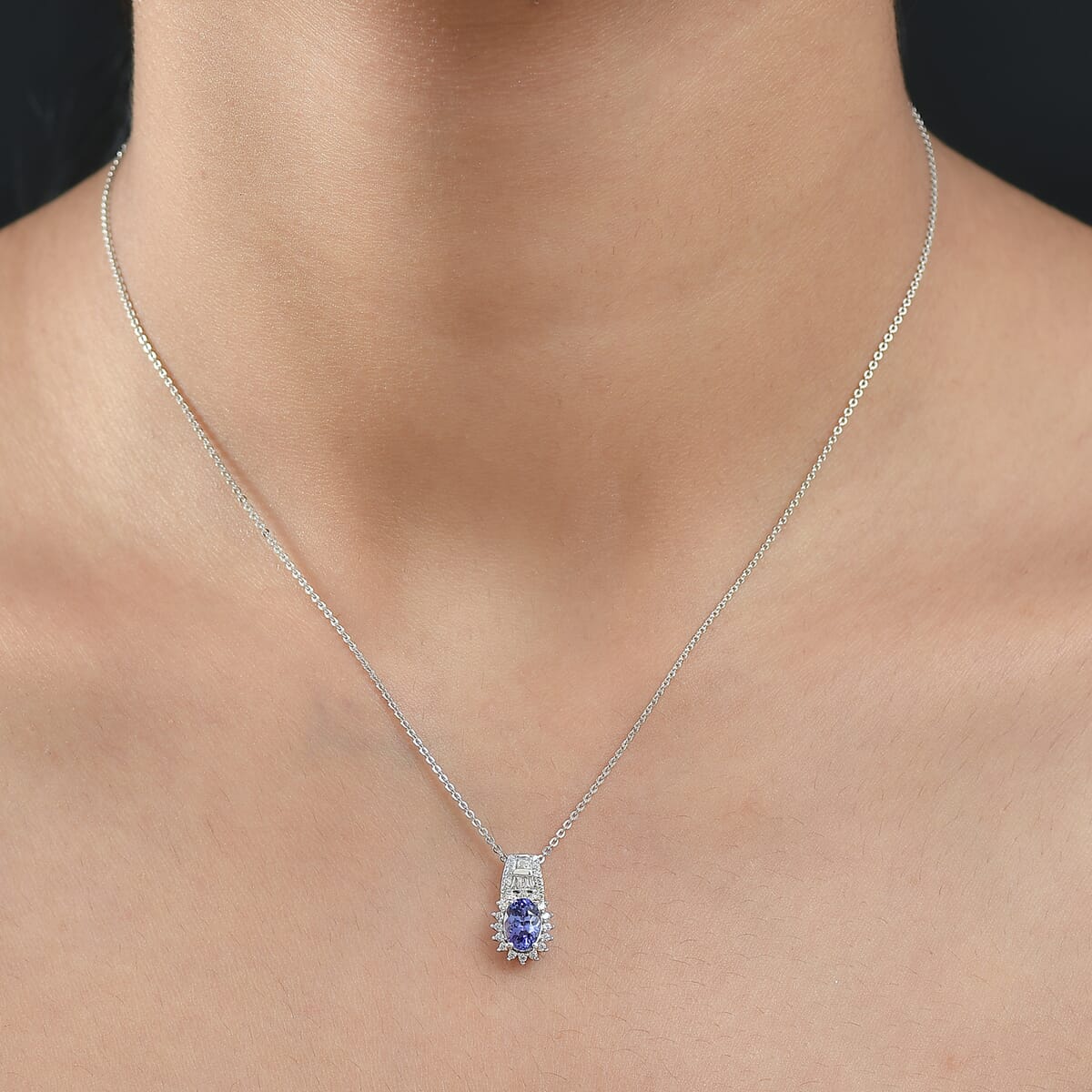 D'Joy AAA Tanzanite and White Zircon 1.30 ctw Starburst Pendant Necklace in Rhodium Over Sterling Silver 20 Inches image number 2