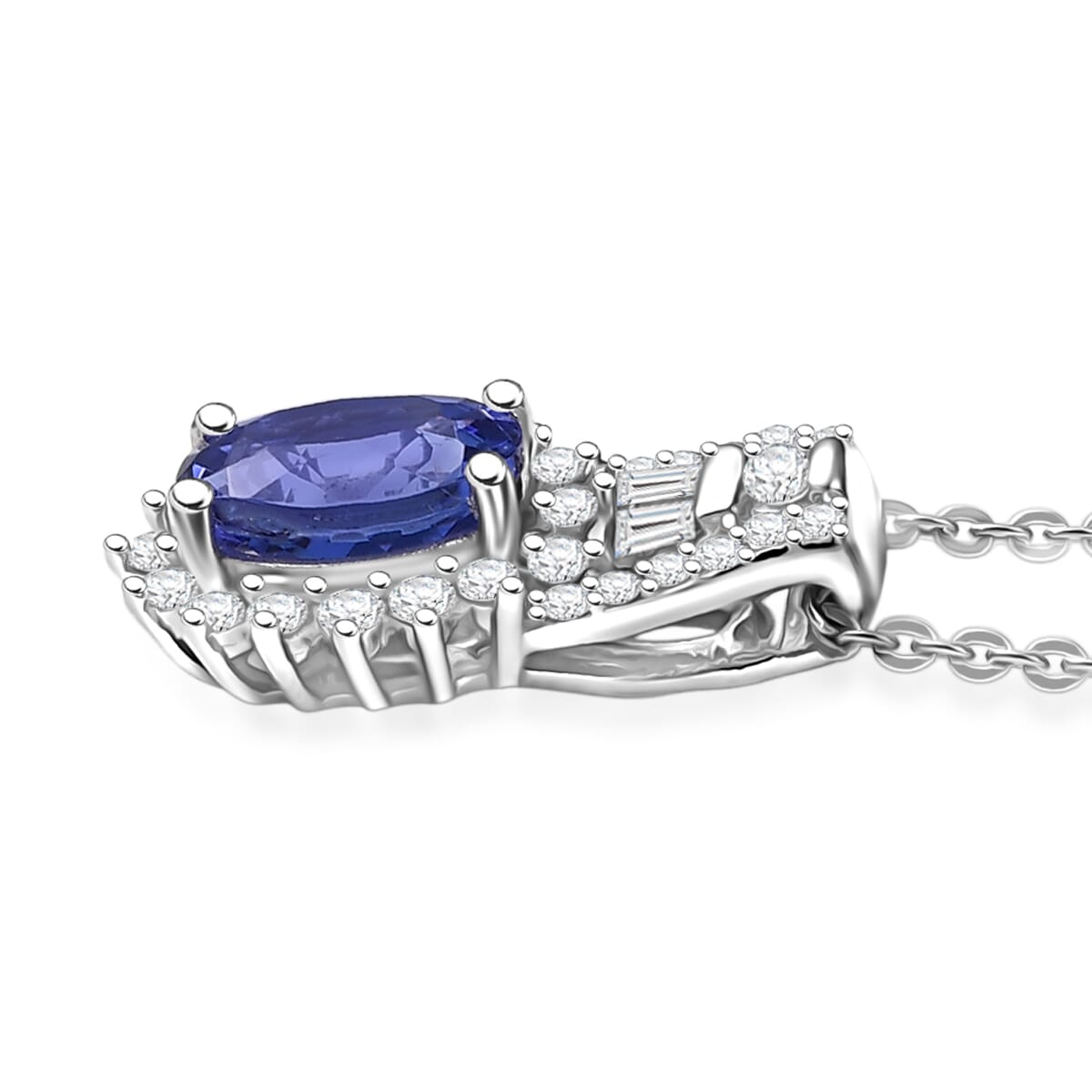 D'Joy AAA Tanzanite and White Zircon 1.30 ctw Starburst Pendant Necklace in Rhodium Over Sterling Silver 20 Inches image number 3