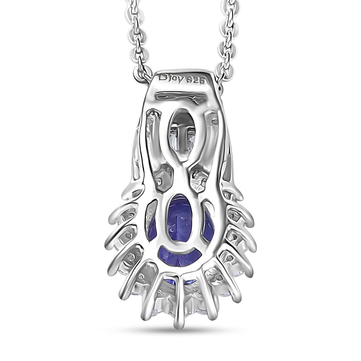D'Joy AAA Tanzanite and White Zircon 1.30 ctw Starburst Pendant Necklace in Rhodium Over Sterling Silver 20 Inches