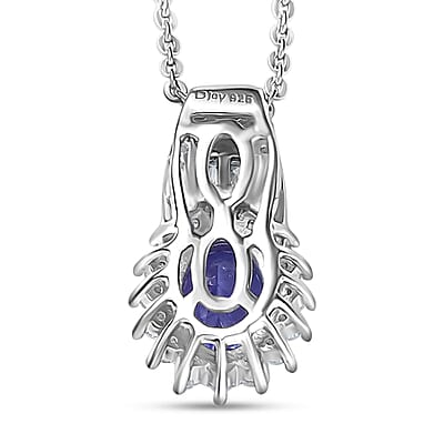 D'Joy AAA Tanzanite and White Zircon 1.30 ctw Starburst Pendant Necklace in Rhodium Over Sterling Silver 20 Inches