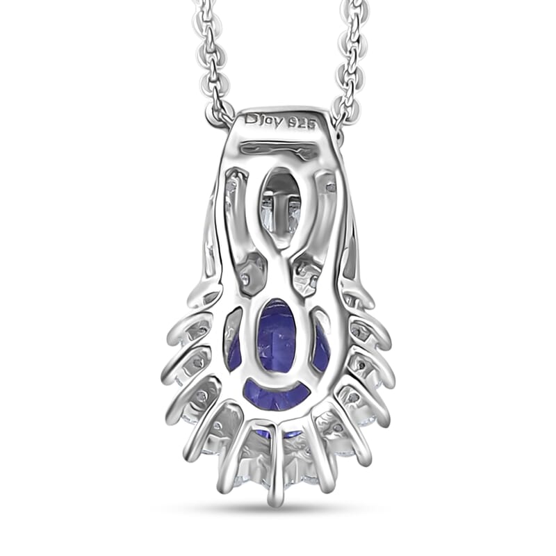 D'Joy AAA Tanzanite and White Zircon 1.30 ctw Starburst Pendant Necklace in Rhodium Over Sterling Silver 20 Inches