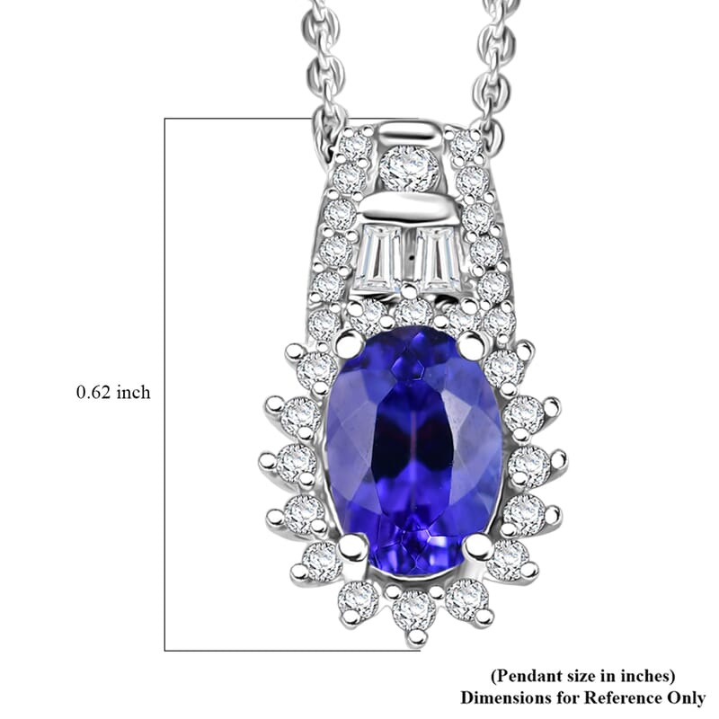D'Joy AAA Tanzanite and White Zircon 1.30 ctw Starburst Pendant Necklace in Rhodium Over Sterling Silver 20 Inches
