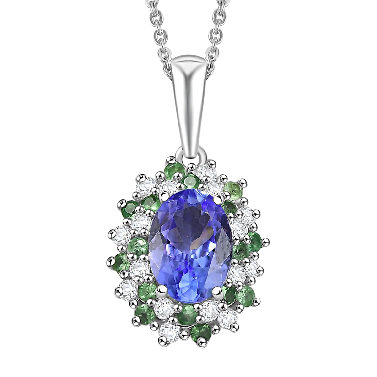 D'Joy Tanzanite and Multi Gemstone 1.10 ctw Blooming Flower Pendant Necklace 20 Inches in Rhodium Over Sterling Silver image number 0
