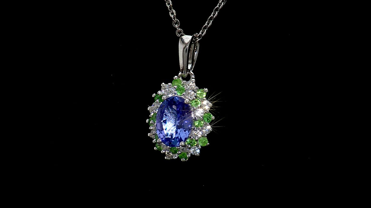 D'Joy Tanzanite and Multi Gemstone 1.10 ctw Blooming Flower Pendant Necklace 20 Inches in Rhodium Over Sterling Silver