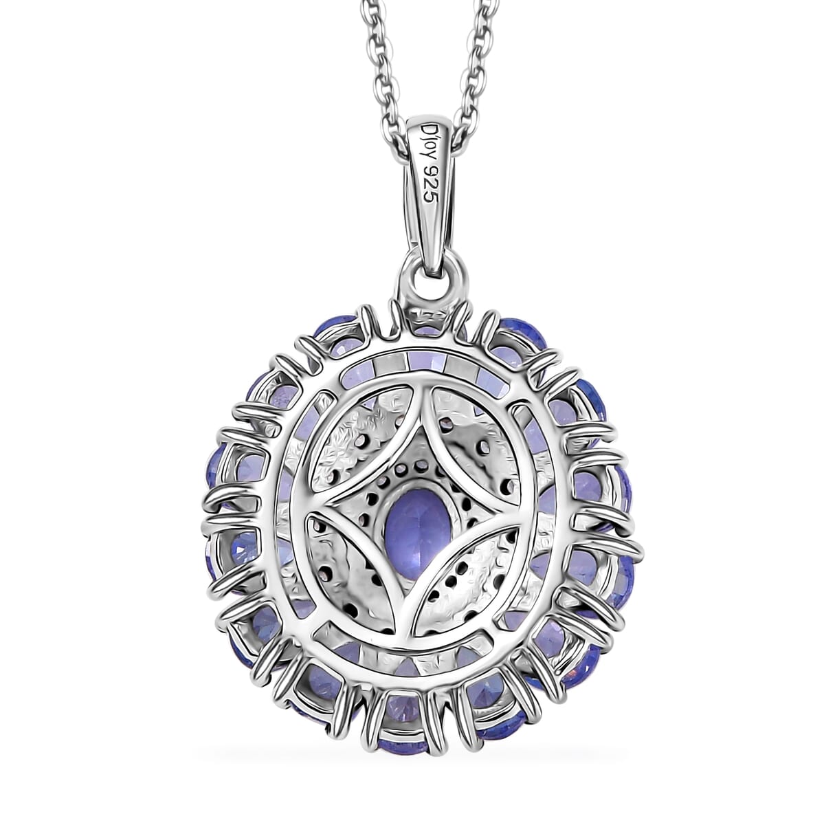 D'Joy Tanzanite and White Zircon 3.35 ctw Blue Dahlia Flower Pendant Necklace in Rhodium Over Sterling Silver 20 Inches image number 4