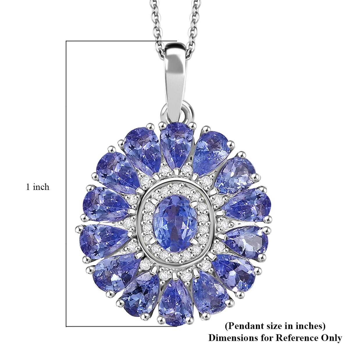 D'Joy Tanzanite and White Zircon 3.35 ctw Blue Dahlia Flower Pendant Necklace in Rhodium Over Sterling Silver 20 Inches image number 6