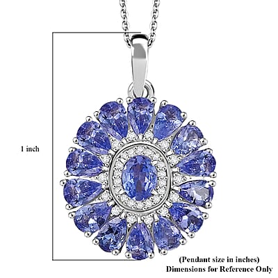 D'Joy Tanzanite and White Zircon 3.35 ctw Blue Dahlia Flower Pendant Necklace in Rhodium Over Sterling Silver 20 Inches