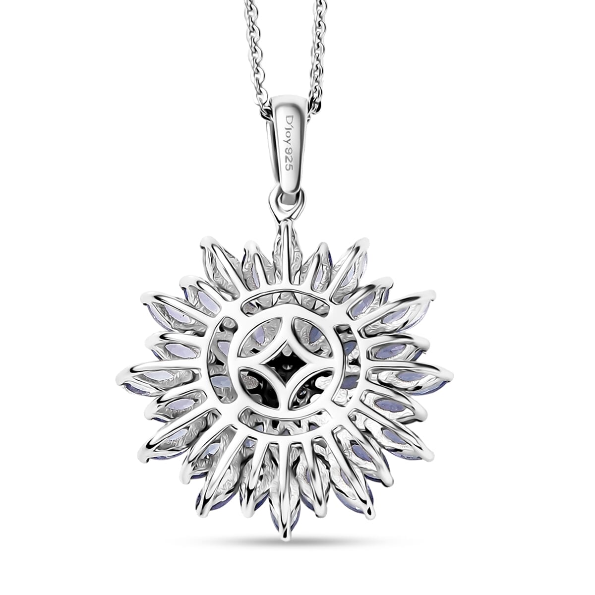 D'Joy AAA Tanzanite and White Zircon 3.15 ctw Blue Dahlia Flower Pendant Necklace in Rhodium Over Sterling Silver 20 Inches image number 4