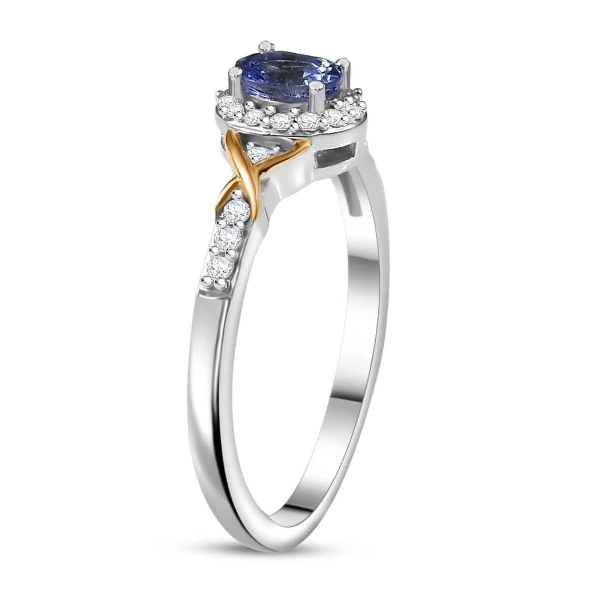 D'Joy Tanzanite, White Zircon Ring (Size 5) and Pendant Necklace (20 Inches) in 18K Vermeil YG and Rhodium Over Sterling Silver 1.20 ctw image number 4