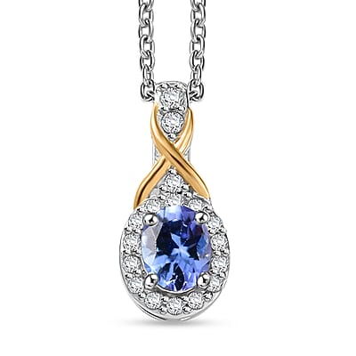 D'Joy Tanzanite, White Zircon 1.20 ctw Infinity Ring (Size 5) and Pendant Necklace 20 Inches in 18K Vermeil YG and Rhodium Over Sterling Silver