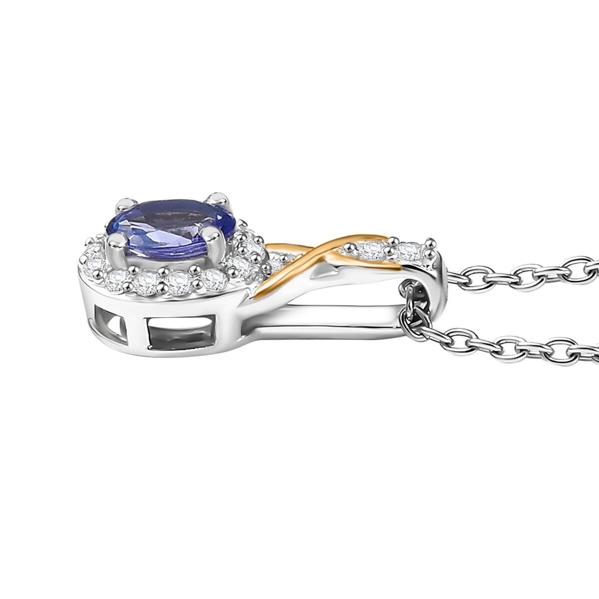 D'Joy Tanzanite, White Zircon Ring (Size 5) and Pendant Necklace (20 Inches) in 18K Vermeil YG and Rhodium Over Sterling Silver 1.20 ctw image number 7