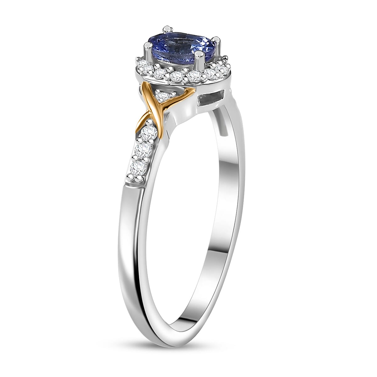 D'Joy Tanzanite and White Zircon 1.20 ctw Infinity Ring (Size 6.0) and Pendant Necklace 20 Inches in 18K YG Over and Rhodium Over Sterling Silver image number 4