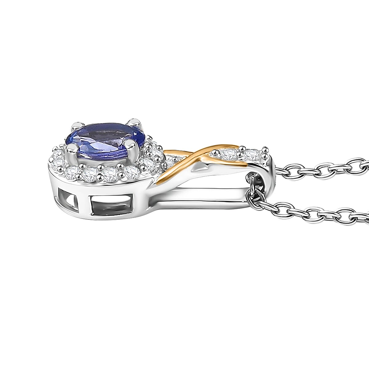D'Joy Tanzanite and White Zircon 1.20 ctw Infinity Ring (Size 6.0) and Pendant Necklace 20 Inches in 18K YG Over and Rhodium Over Sterling Silver image number 7