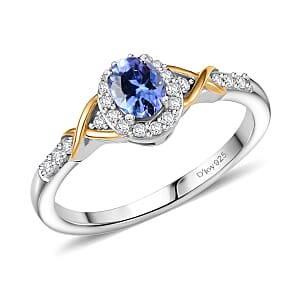 D'Joy Tanzanite, White Zircon 1.20 ctw Infinity Ring (Size 7) and Pendant Necklace 20 Inches in 18K Vermeil YG and Rhodium Over Sterling Silver
