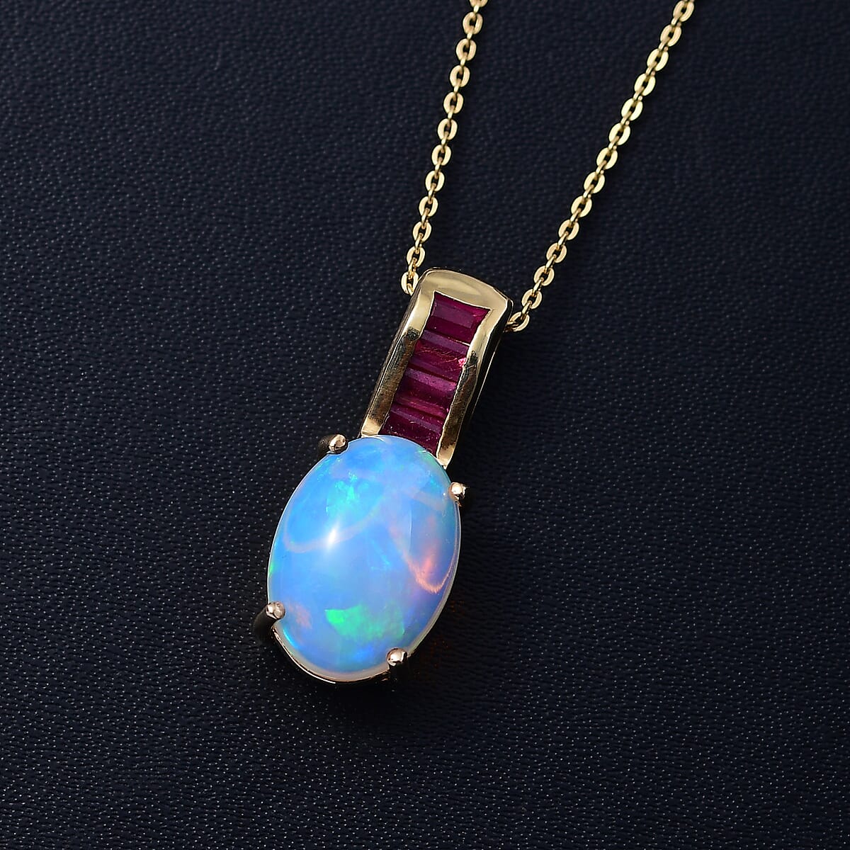 D'Joy Premium Ethiopian Welo Opal and Niassa Ruby (FF) 4.40 ctw Dreamlight Pendant Necklace in 18K Vermeil Yellow Gold Over Sterling Silver 20 Inches image number 1
