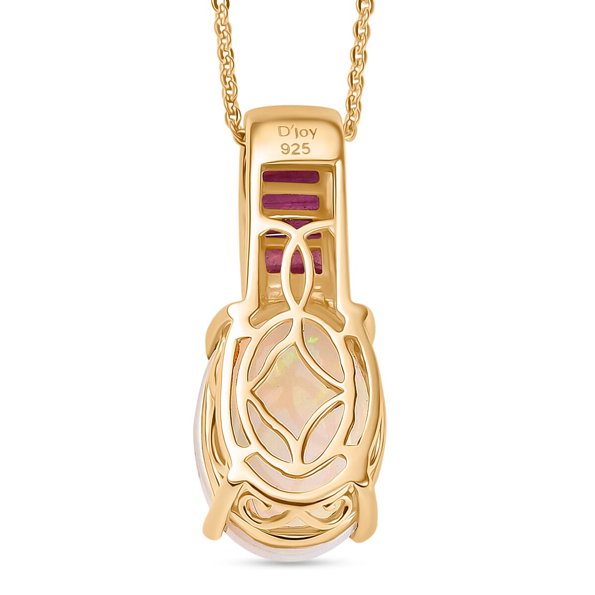 D'Joy Premium Ethiopian Welo Opal and Niassa Ruby (FF) 4.40 ctw Dreamlight Pendant Necklace in 18K Vermeil Yellow Gold Over Sterling Silver 20 Inches image number 4