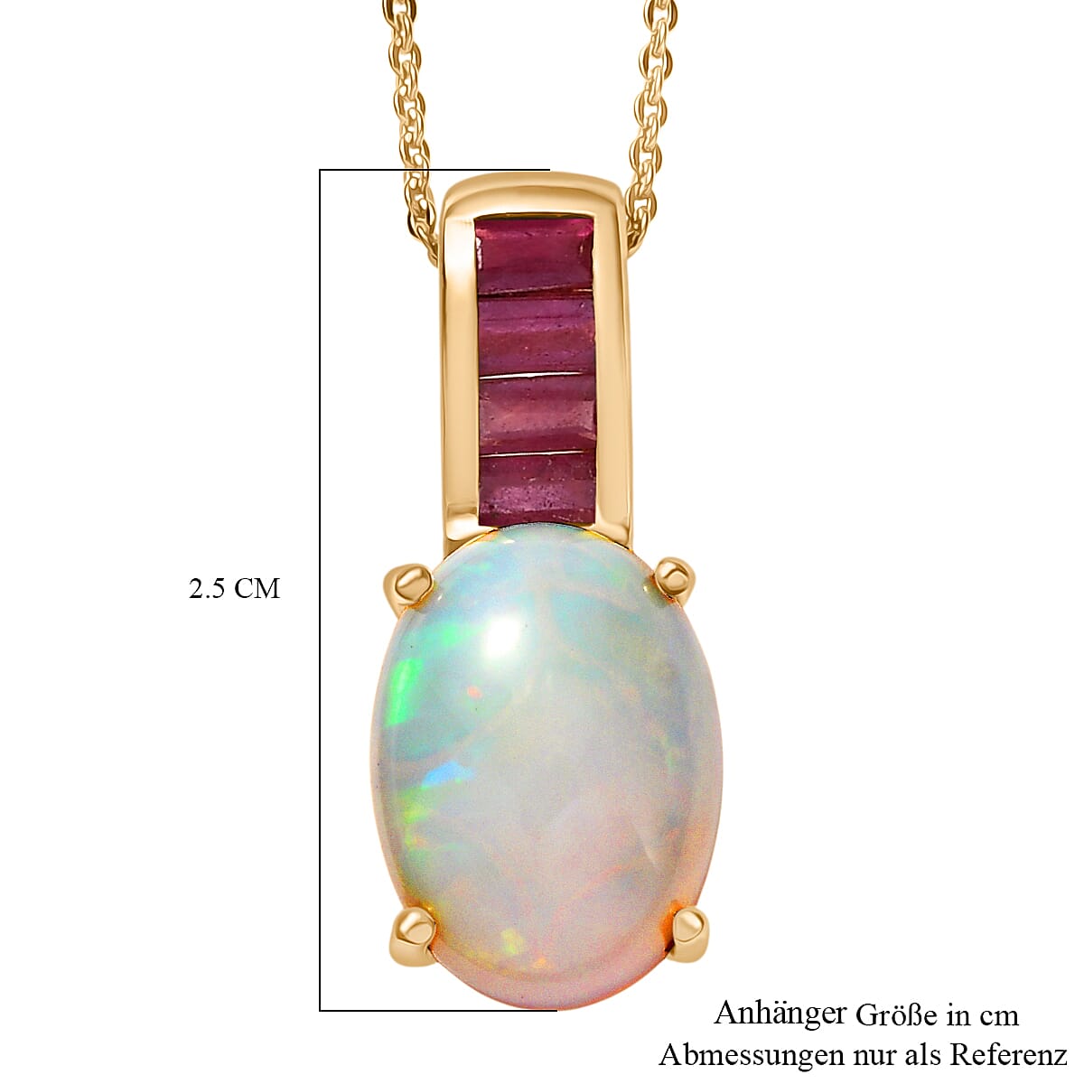 D'Joy Premium Ethiopian Welo Opal and Niassa Ruby (FF) 4.40 ctw Dreamlight Pendant Necklace in 18K Vermeil Yellow Gold Over Sterling Silver 20 Inches image number 6