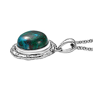 EverTrue Chrysocolla 8.70 ctw Texture Pendant in Platinum Bond with Stainless Steel Necklace 20 Inches